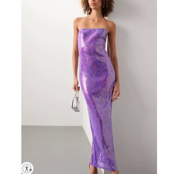 Retrofete Purple Sequin Gown Maxi Dress MEDIUM Strapless Formal Designer $628 - Picture 1 of 14